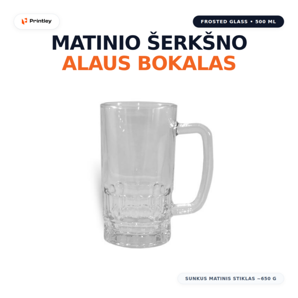 Matinio stiklo alaus bokalas su spauda