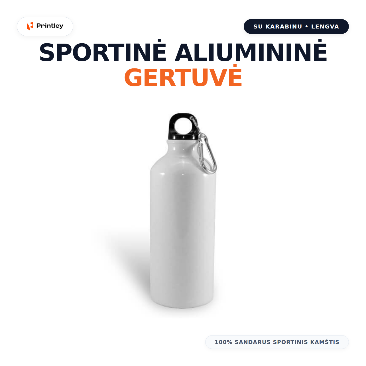 Sportinė aliumininė gertuvė su karabinu