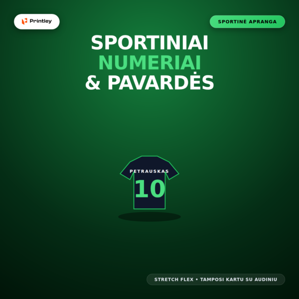 Sportinės aprangos numeriai ir pavardės (Flex termo plėvelė)