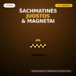 Taksi ir pavežėjų šachmatinės juostos bei magnetai
